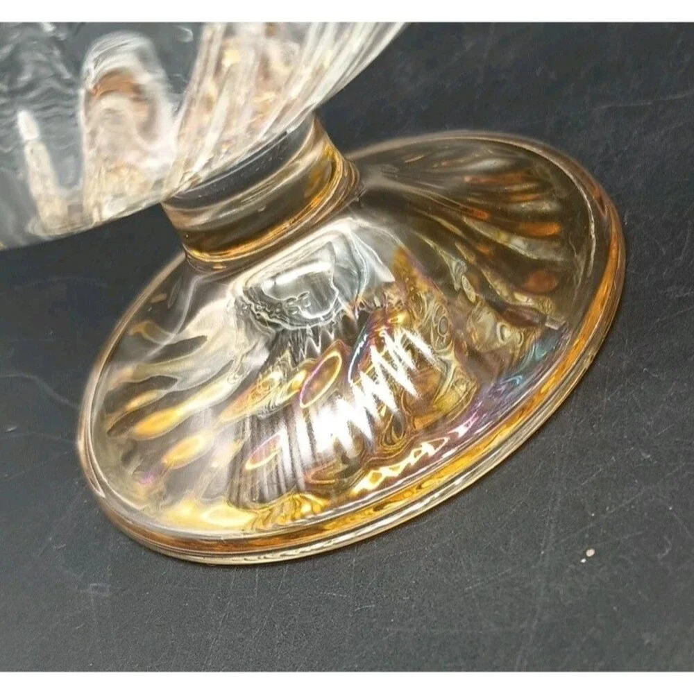 Vtg Optic Swirl Sherbet Coupe Orange Iridescent Base